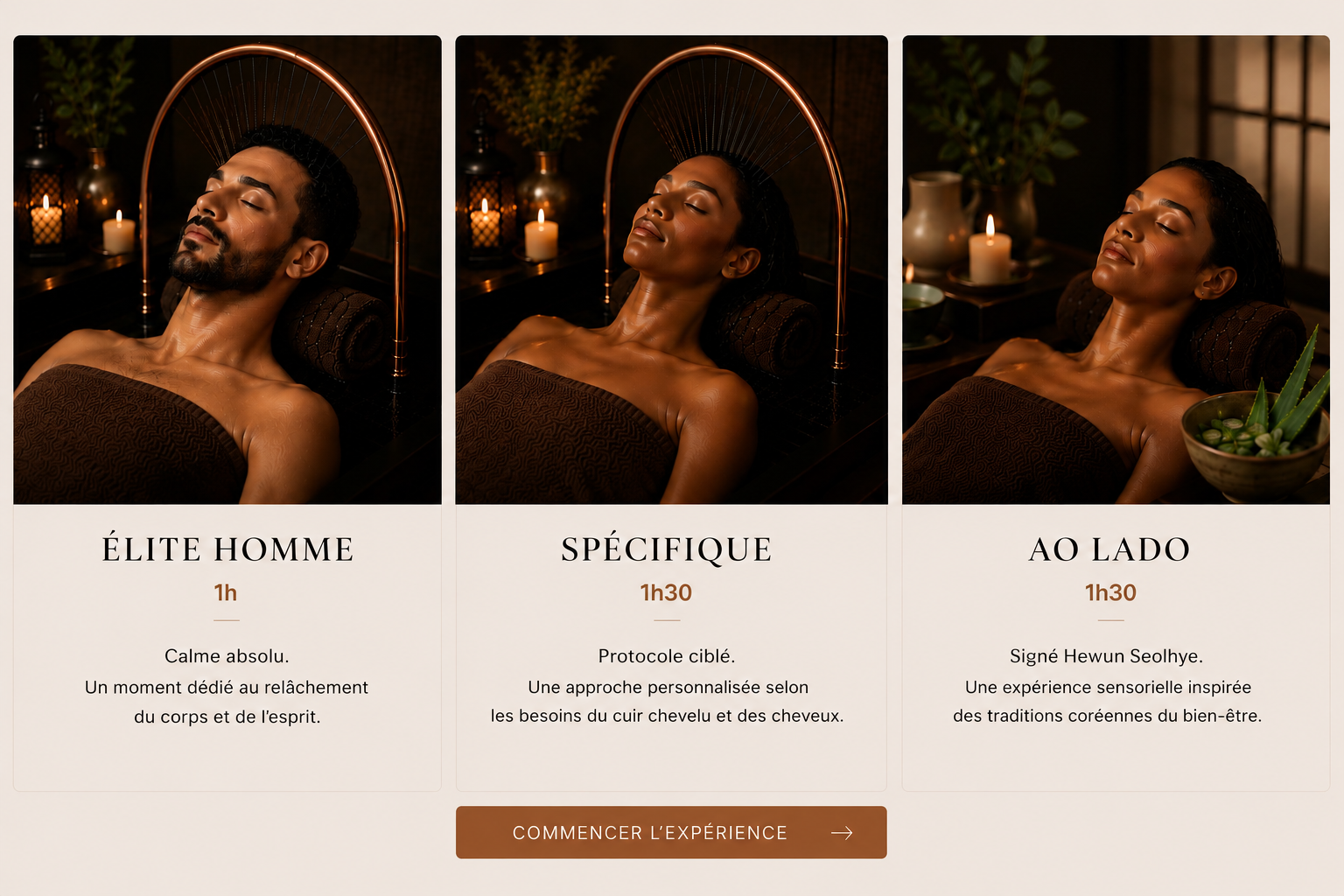 Femme se relaxant dans un spa, éclairage tamisé avec des bougies. Écriture "YNAO ÉLITE".